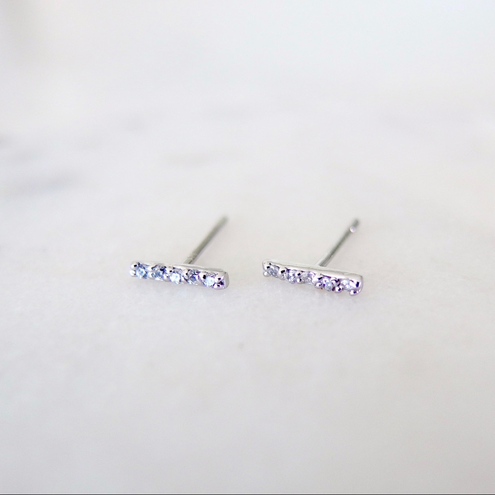 Diamond CZ silver bar stud earrings